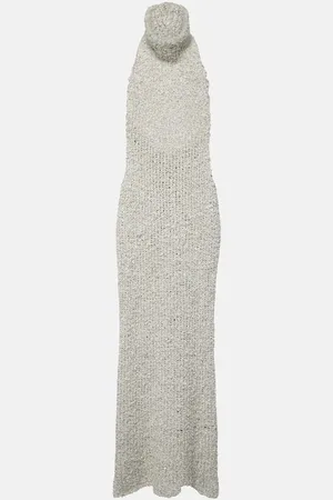 VALENTINO Turtleneck silk bouclÃ© maxi dress