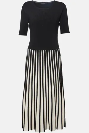 Joseph Striped pleated midi dress