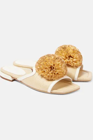 Jimmy Choo Nako leather-trimmed raffia slides