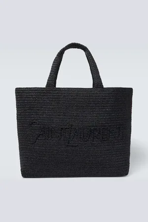 Saint Laurent Logo embroidered raffia tote bag