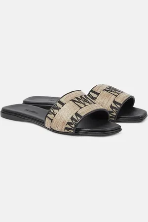 Max Mara Logo jacquard raffia-effect slides