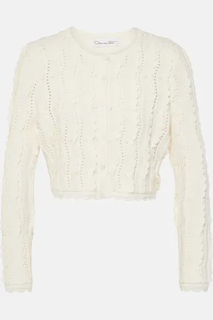 Oscar de la Renta Cropped scalloped knitted cardigan