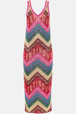 VALENTINO Chevron lamÃ© midi dress