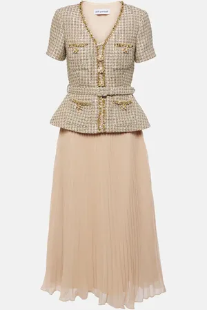 Self-Portrait PlissÃ© bouclÃ© midi dress