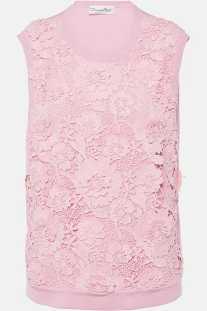 Oscar de la Renta Floral lace-trimmed silk-blend top