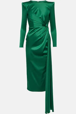 ALEX PERRY Draped satin crÃªpe midi dress