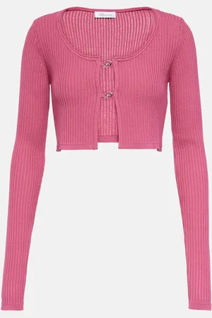 BLUMARINE Logo ribbed-knit cropped cardigan