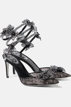 RENE CAOVILLA Floriane 80 embellished lace and leather pumps