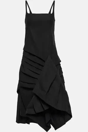 DRIES VAN NOTEN Draped pleated linen and cotton midi dress