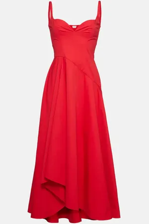 Alexander McQueen Asymmetric cotton poplin midi dress