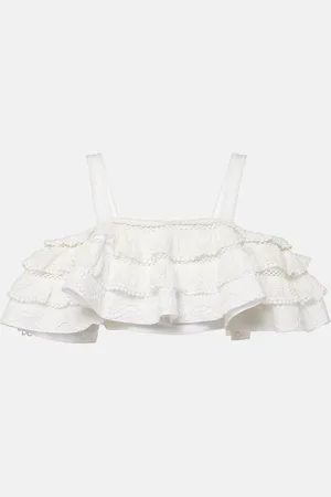 Carolina Herrera Embroidered ruffled cotton crop top