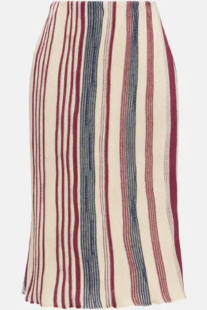 Bottega Veneta Striped linen and cotton midi skirt