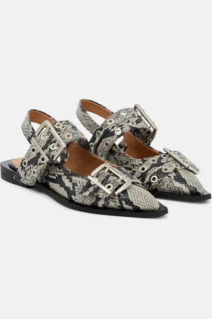 Ganni Snake-effect faux leather ballet flats