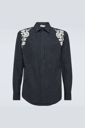 Alexander McQueen Embroidered pinstripe cotton-blend shirt