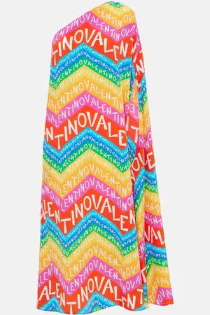 VALENTINO Logo one-shoulder silk midi dress