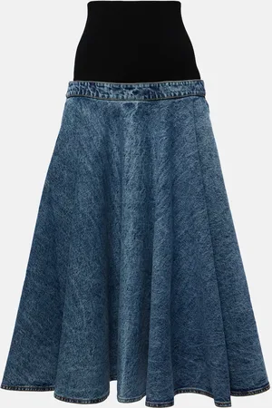 Alaïa AlaÃ¯a Denim and cotton jersey midi skirt