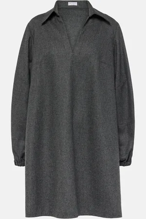 Brunello Cucinelli Balloon-sleeve flannel minidress