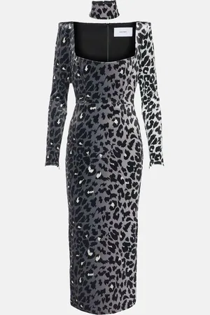ALEX PERRY Leopard-print velvet midi dress