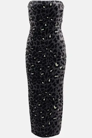 ALEX PERRY Leopard-print strapless velvet midi dress