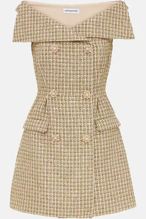Self-Portrait Off-shoulder bouclÃ© minidress