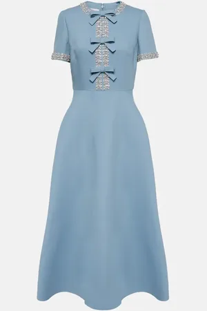 VALENTINO Crepe Couture embellished midi dress