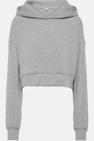 alo Muse ribbed-knit cropped hoodie