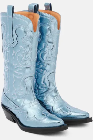 Ganni Embroidered metallic cowboy boots