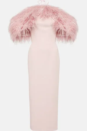 DAVID KOMA Off-shoulder feather-trimmed midi dress