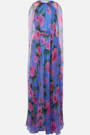 Carolina Herrera Floral caped halterneck silk gown