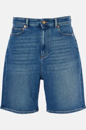 VALENTINO Leather-trimmed denim Bermuda shorts