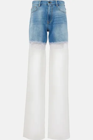 Nensi Dojaka Paneled high-rise tulle wide-leg jeans