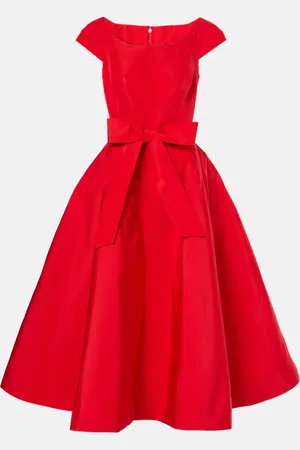 MONIQUE LHUILLIER Bow-detail silk midi dress