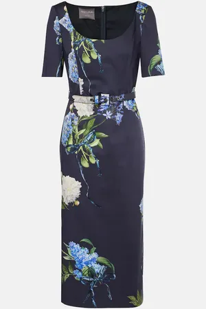 MONIQUE LHUILLIER Floral poplin midi dress