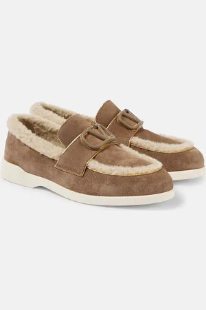 VALENTINO GARAVANI Leisure Flows shearling-trimmed suede loafers