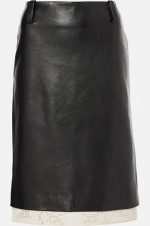 MAGDA BUTRYM Crochet-trimmed leather midi skirt
