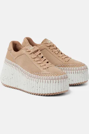 Chloé ChloÃ© Nama 80 suede and leather wedge sneakers