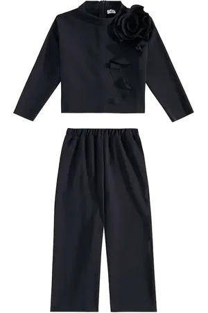 Il gufo Floral-appliquÃ© top and pants set