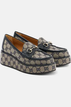 Gucci Horsebit GG Canvas wedge loafers