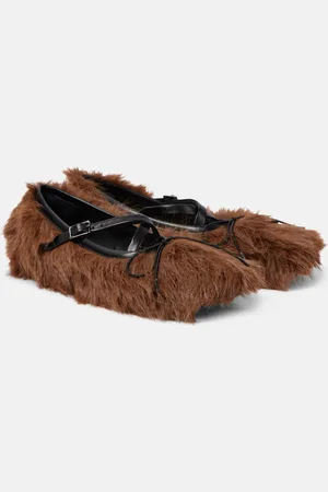 Simone Rocha Criss Cross faux fur ballet flats
