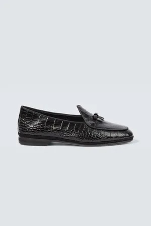 Rubinacci Bow-detail croc-effect leather loafers
