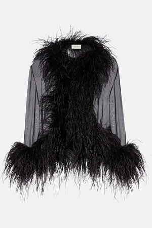 Ilkyaz Ozel Feather-trimmed silk chiffon top
