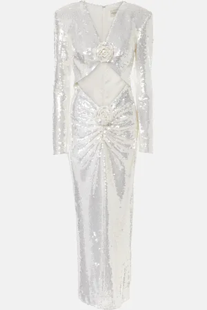 Ilkyaz Ozel Sequined cutout floral-appliquÃ© gown