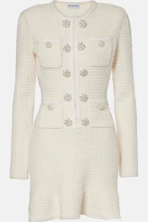 Self-Portrait Embellished waffle-knit minidress