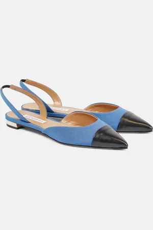 Aquazzura Milanese leather-trimmed slingback flats