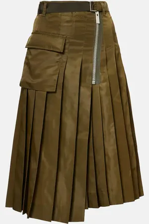 SACAI Pleated twill midi skirt
