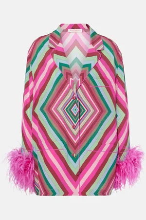 VALENTINO Rhombus 75 feather-trimmed crÃªpe de chine top