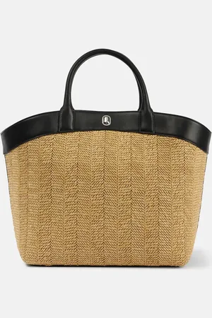 SAVETTE Tondo Large leather-trimmed raffia tote bag