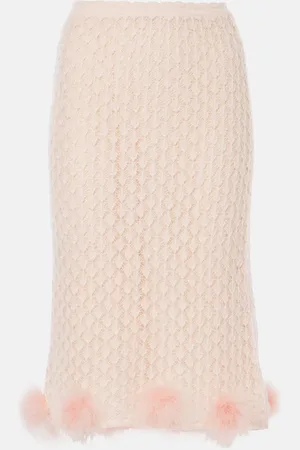 BLUMARINE Feather-trimmed mohair and wool-blend midi skirt