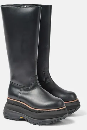 SACAI Leather platform knee-high boots