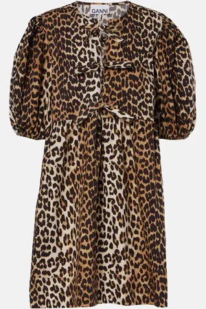 Ganni Leopard-print cotton minidress